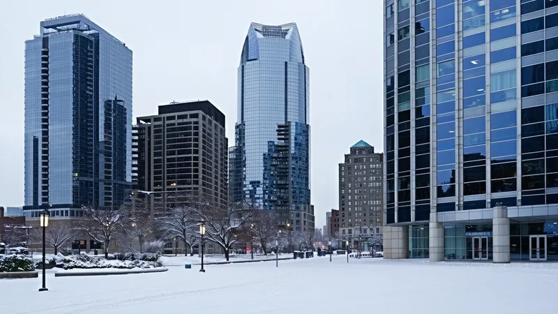 Minneapolis commercial buildings in winter with snow reflecting cold climate context